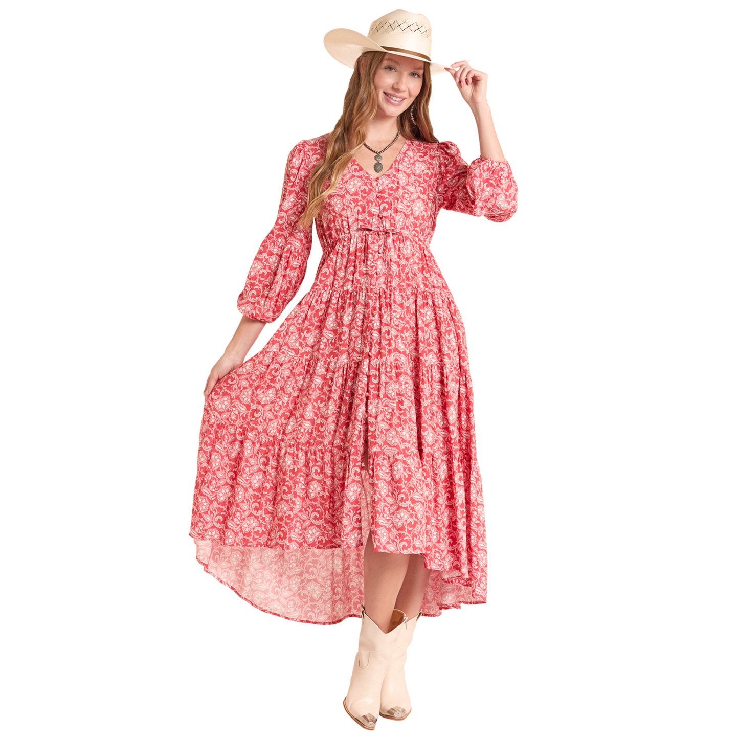Panhandle Slim Women's Floral Paisley Print Long Sleeve Midi Dress