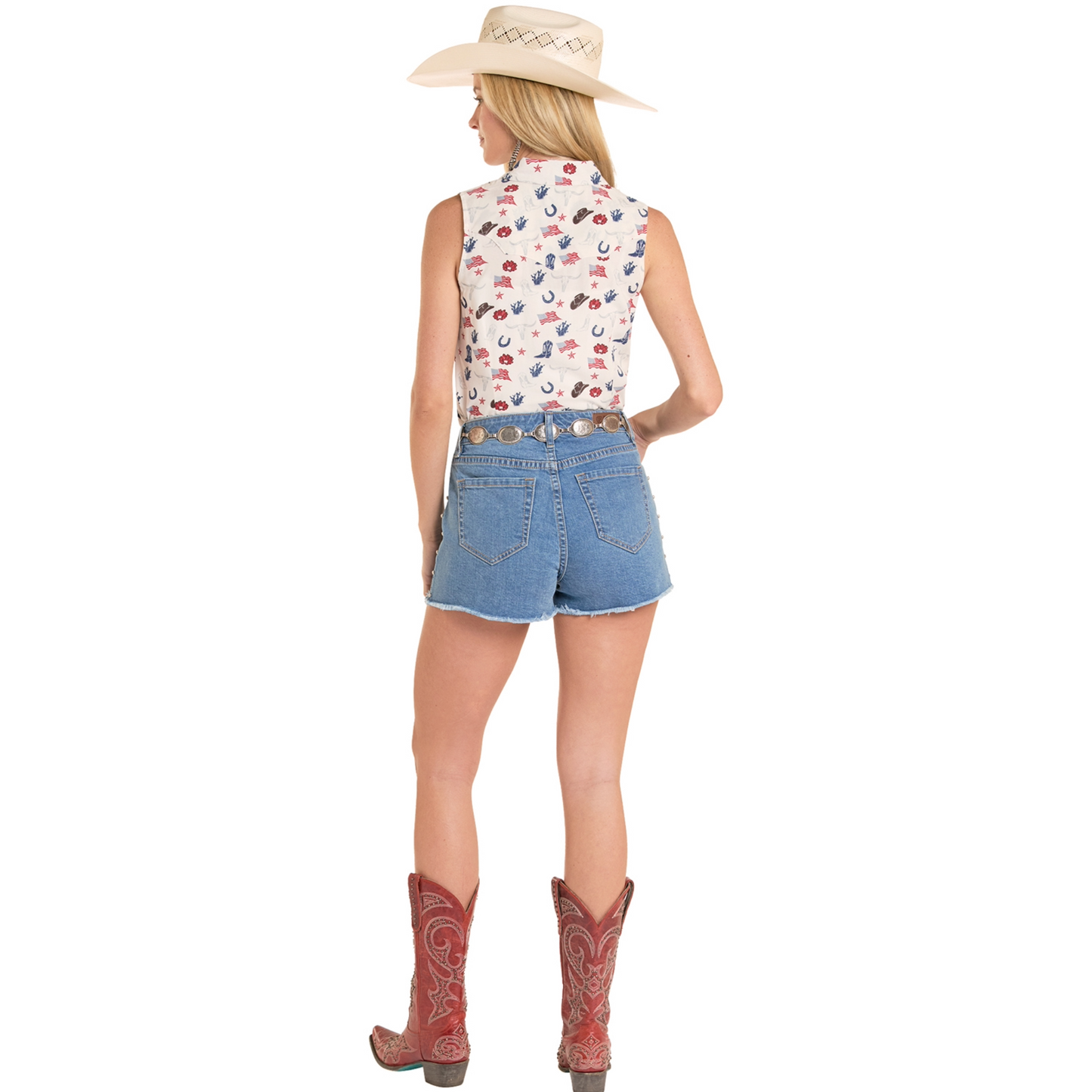 Rock & Roll Denim Ladies Americana Print Snap Shirt BWN0S08784