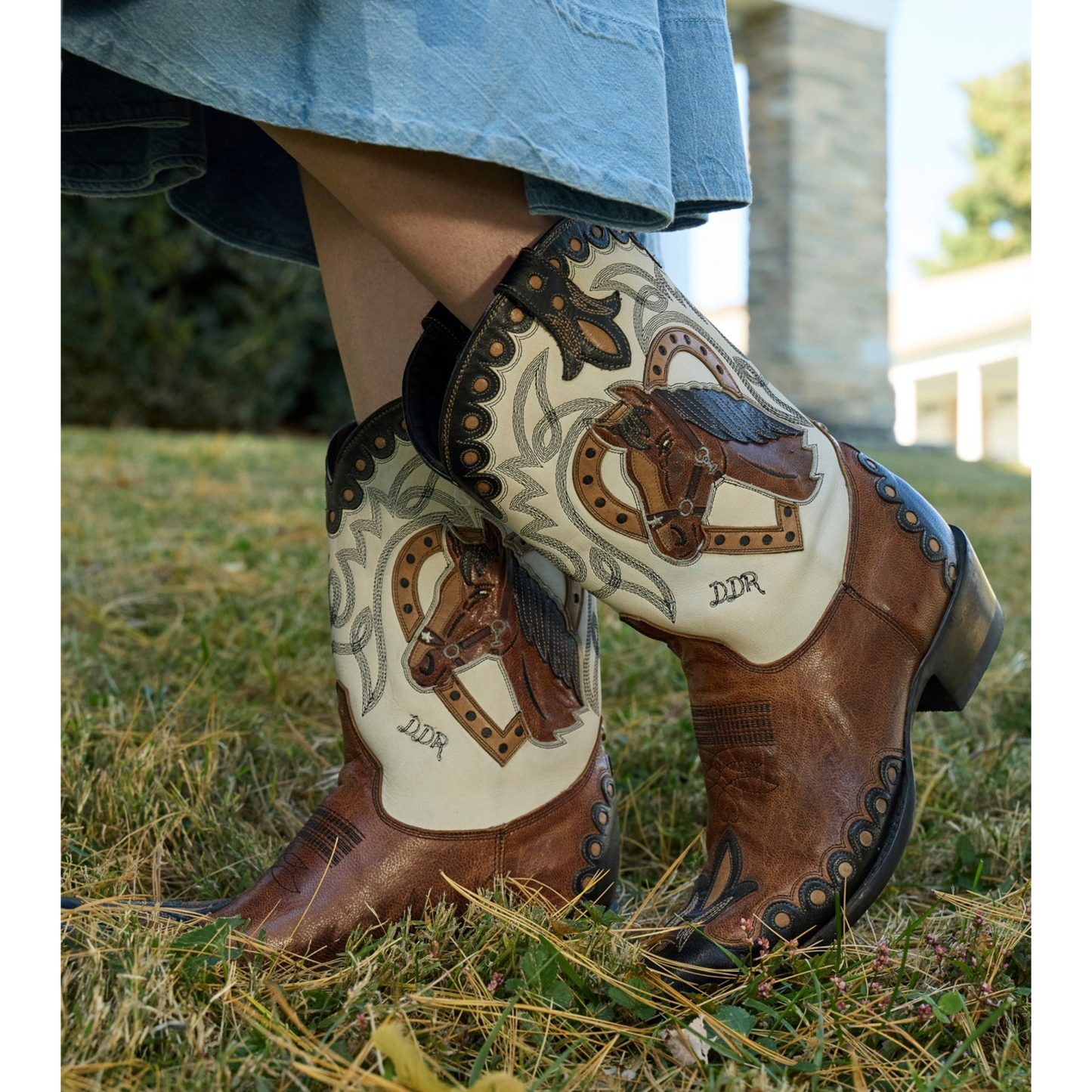Double D Ranch Ladies Horsiculture Bone & Nut Leather Western Boot DDL1079-1