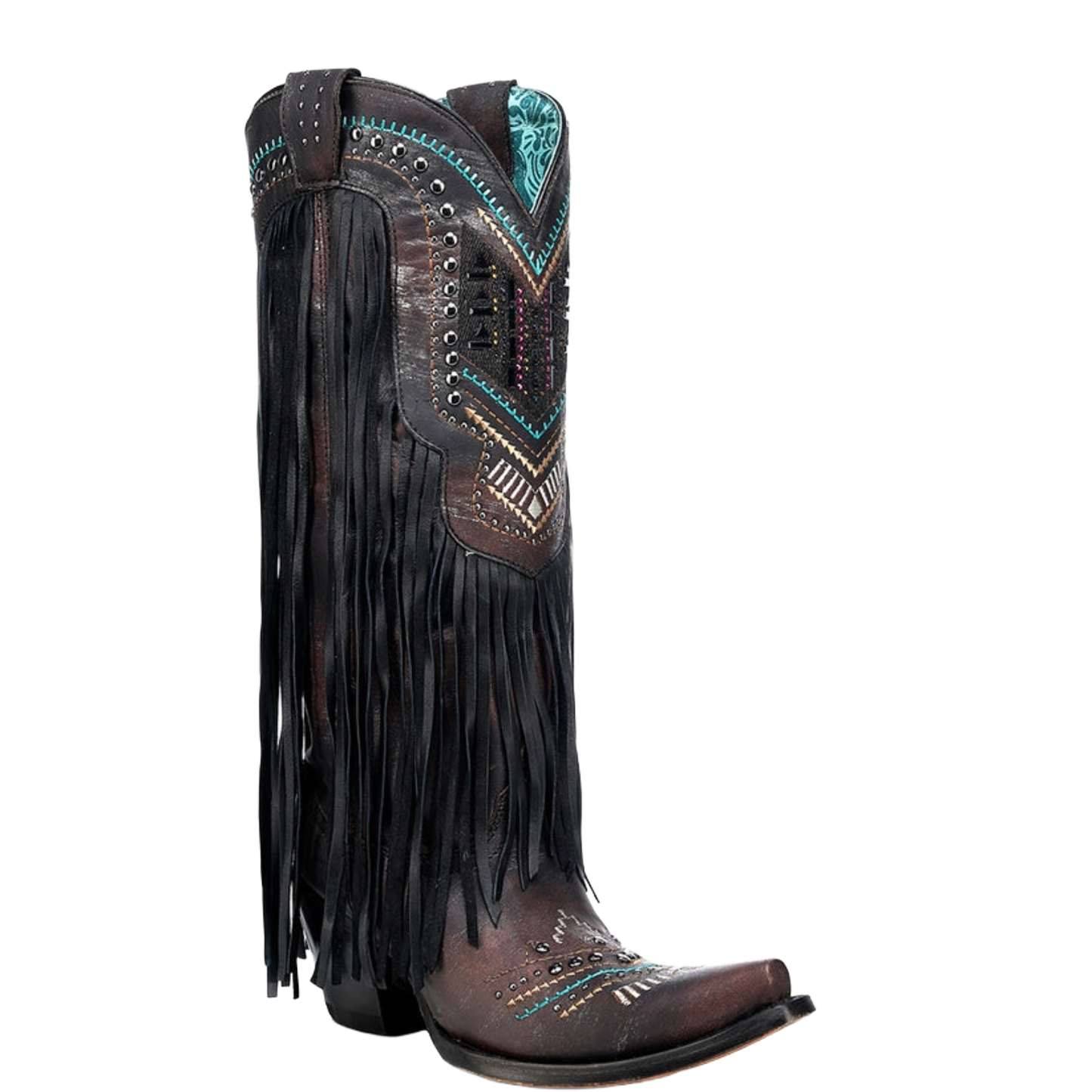 Corral Ladies Black Embroidery & Crystals & Fringe Western Boot C4078