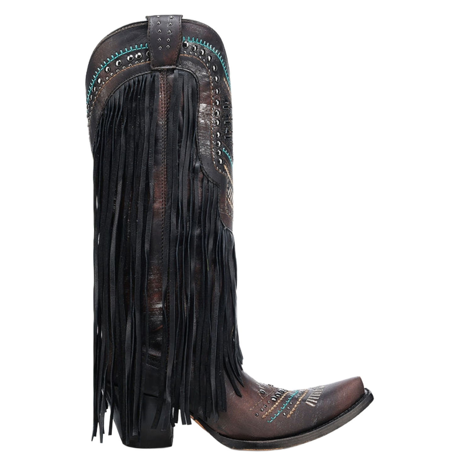 Corral Ladies Black Embroidery & Crystals & Fringe Western Boot C4078