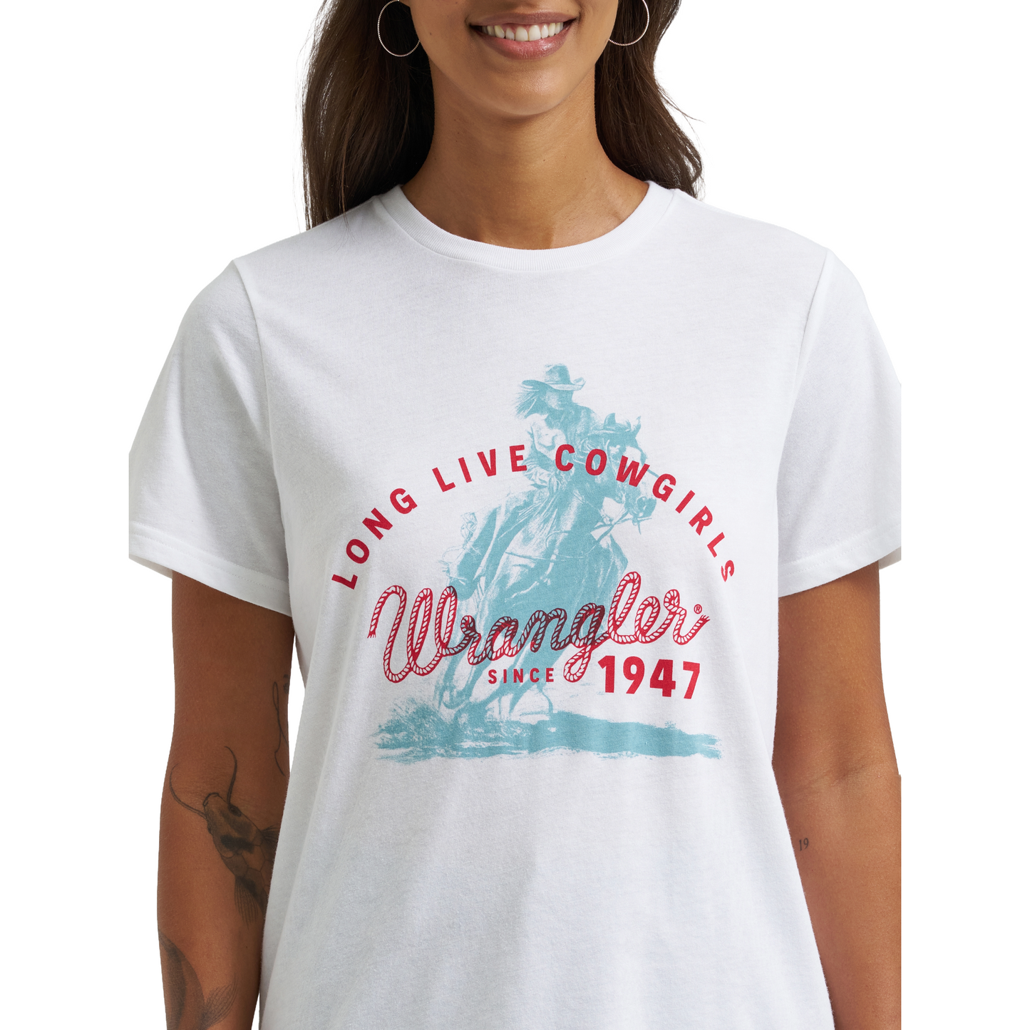 Wrangler Ladies Bright White Heather "Long Live Cowgirls" Graphic T-Shirt 112375849