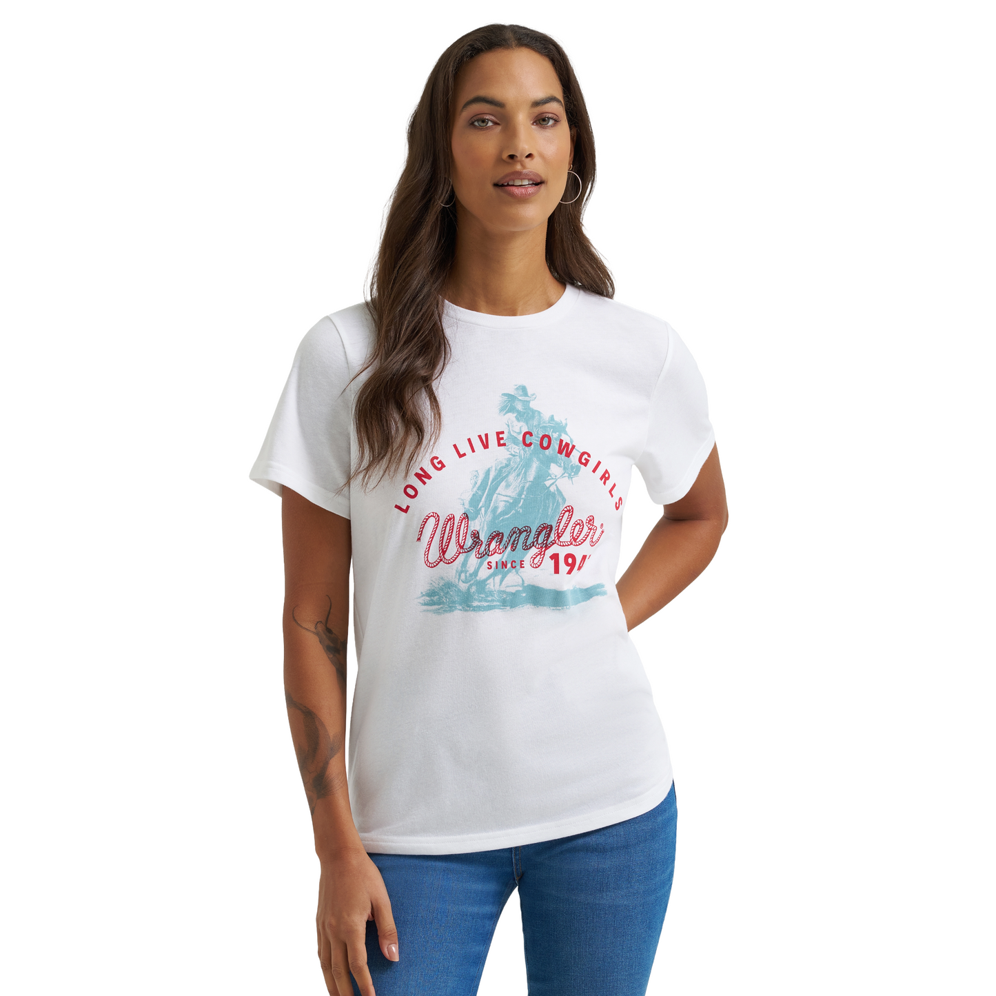 Wrangler Ladies Bright White Heather "Long Live Cowgirls" Graphic T-Shirt 112375849