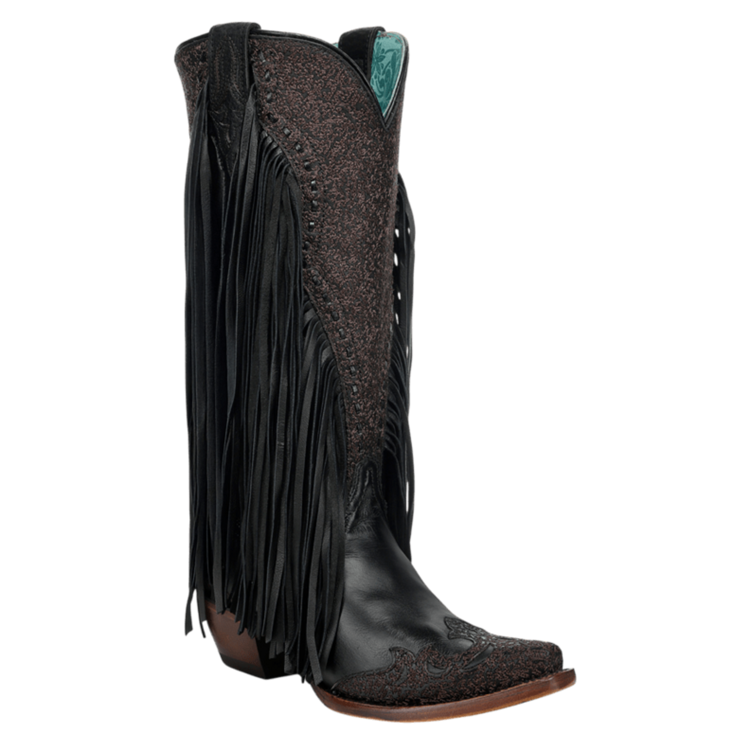 Corral Ladies Black Overlay & Embroidery Fringe Western Boot A5076