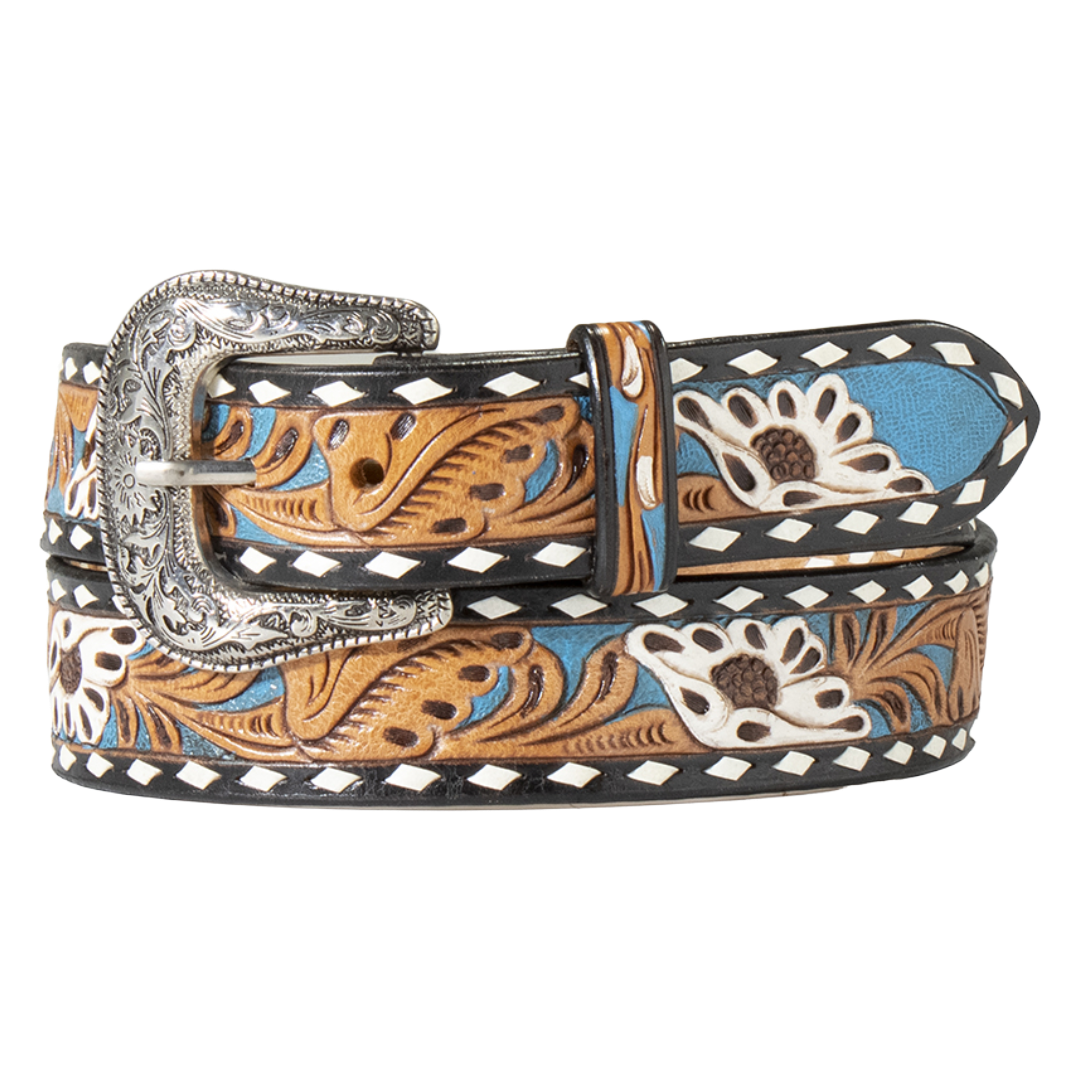 Nocona Ladies Blue & Black Floral Leather Western Belt N320000888