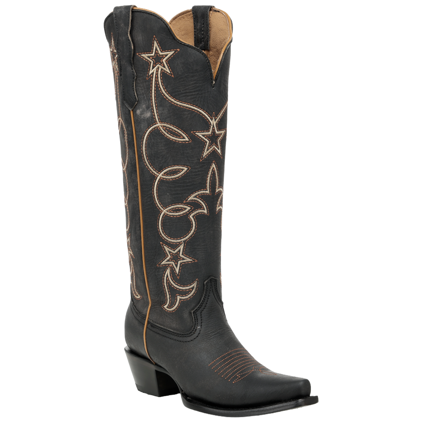 Circle G by Corral Ladies Black Embroidery Stars Tall Top Western Boots L6439
