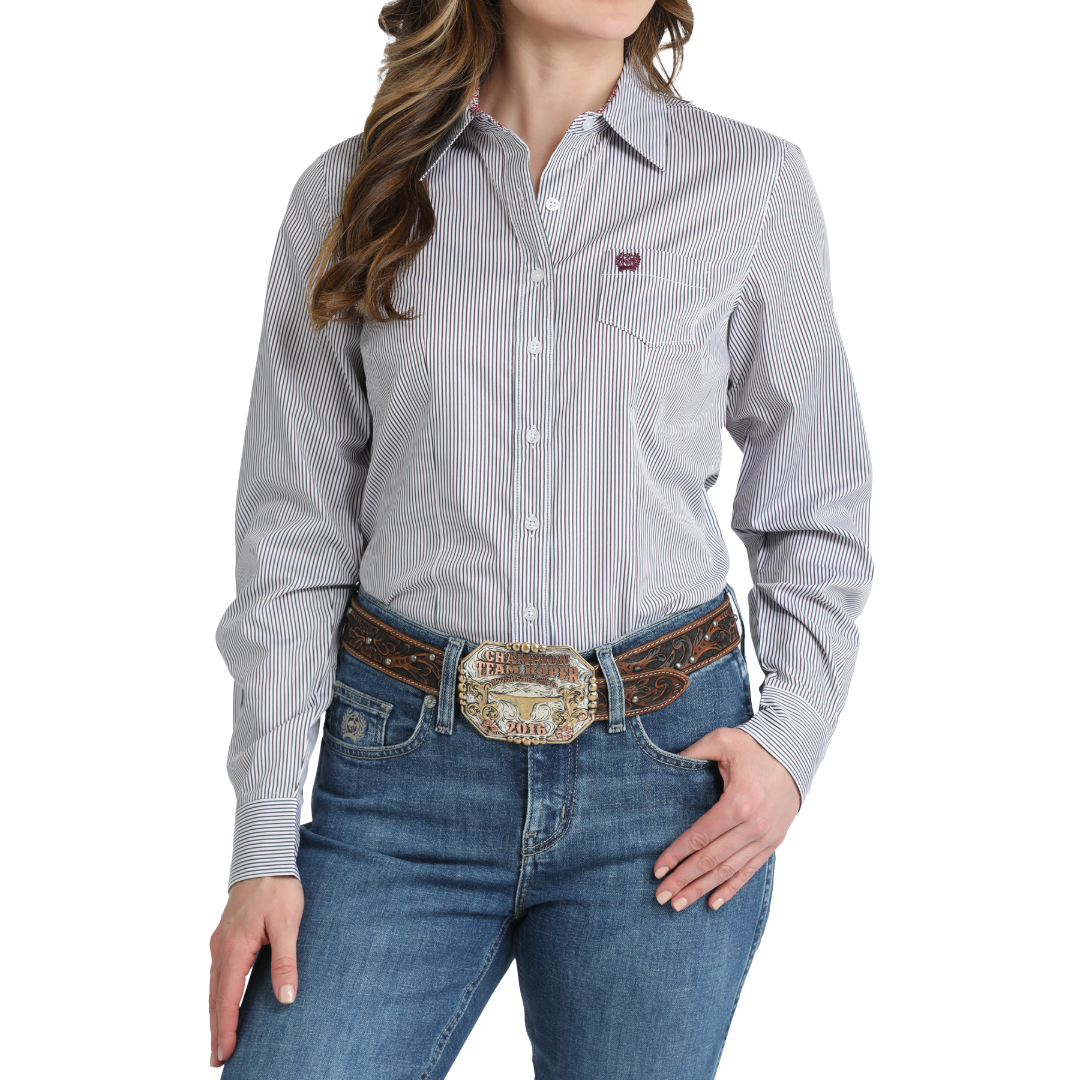 Cinch Ladies Blue Striped Button Down Shirt MSW9164271