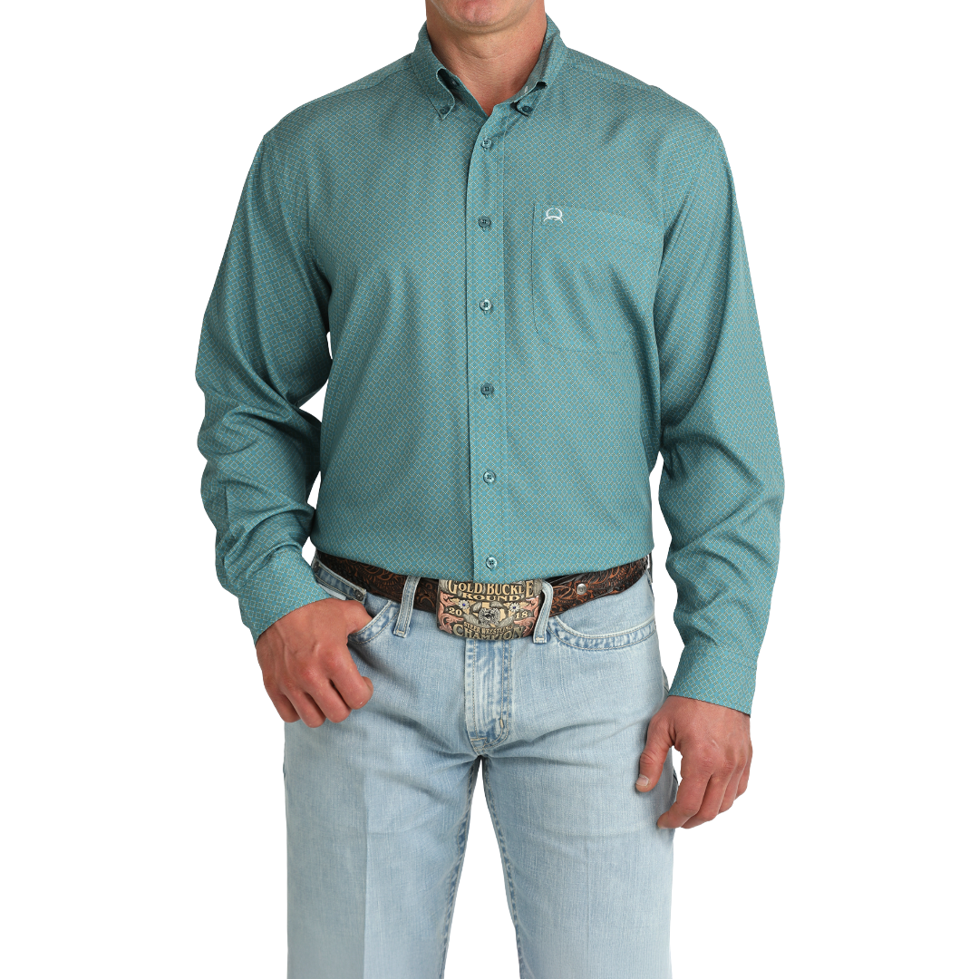 Cinch Men's ArenaFlex Teal Printed Button Down Shirt MTW1724004
