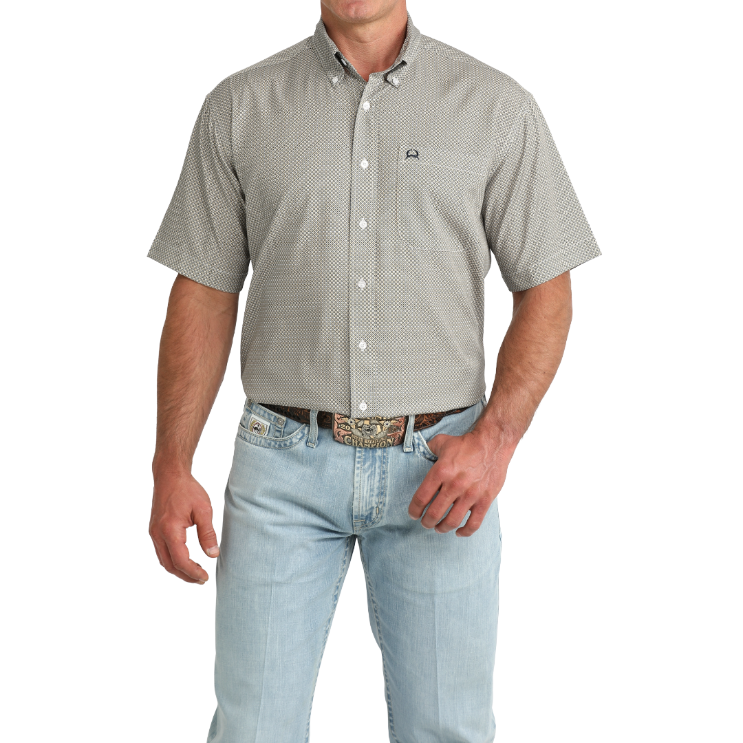 Cinch Men's ArenaFlex White Printed Button Down Shirt MTW1704174