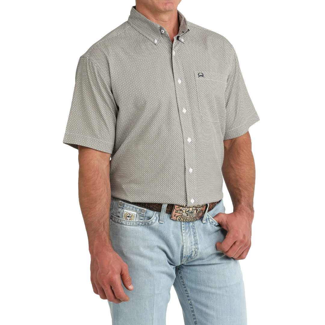 Cinch Men's ArenaFlex White Printed Button Down Shirt MTW1704174