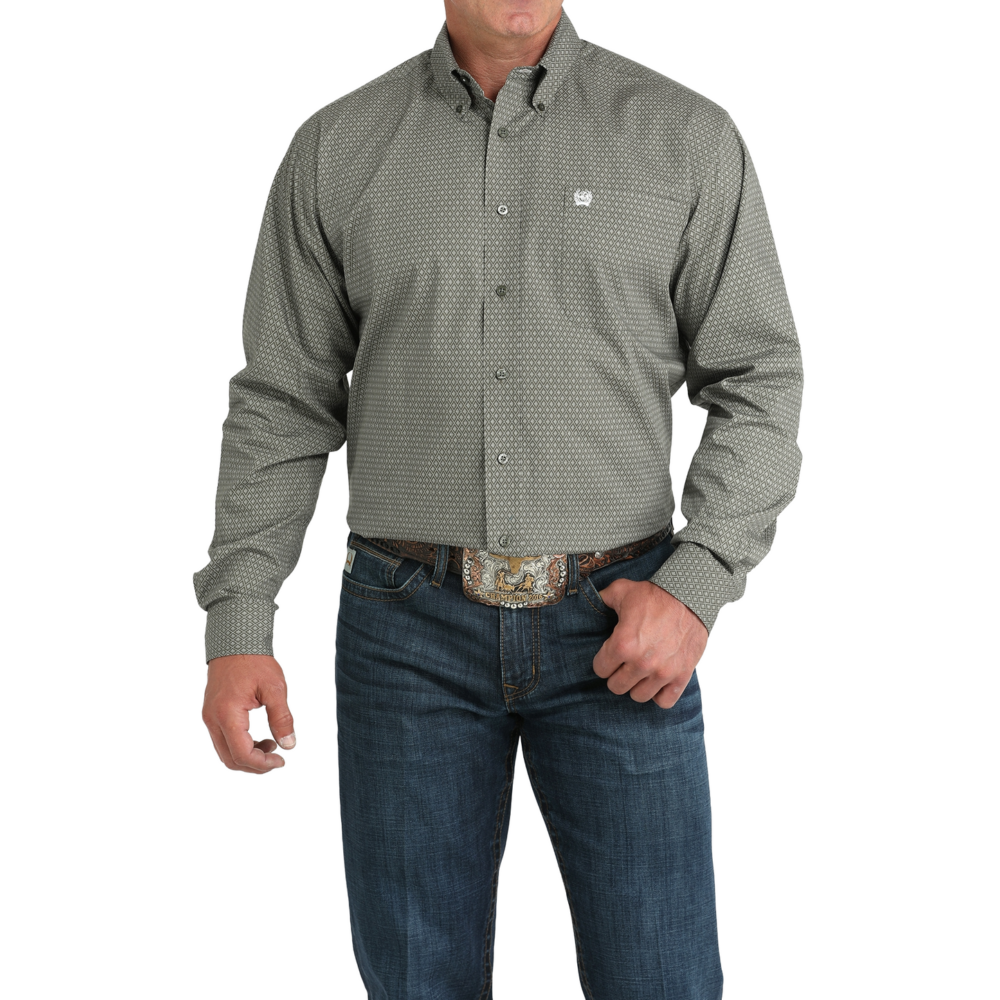 Cinch Men's Long Sleeve Olive Button Down Shirt MTW1105981