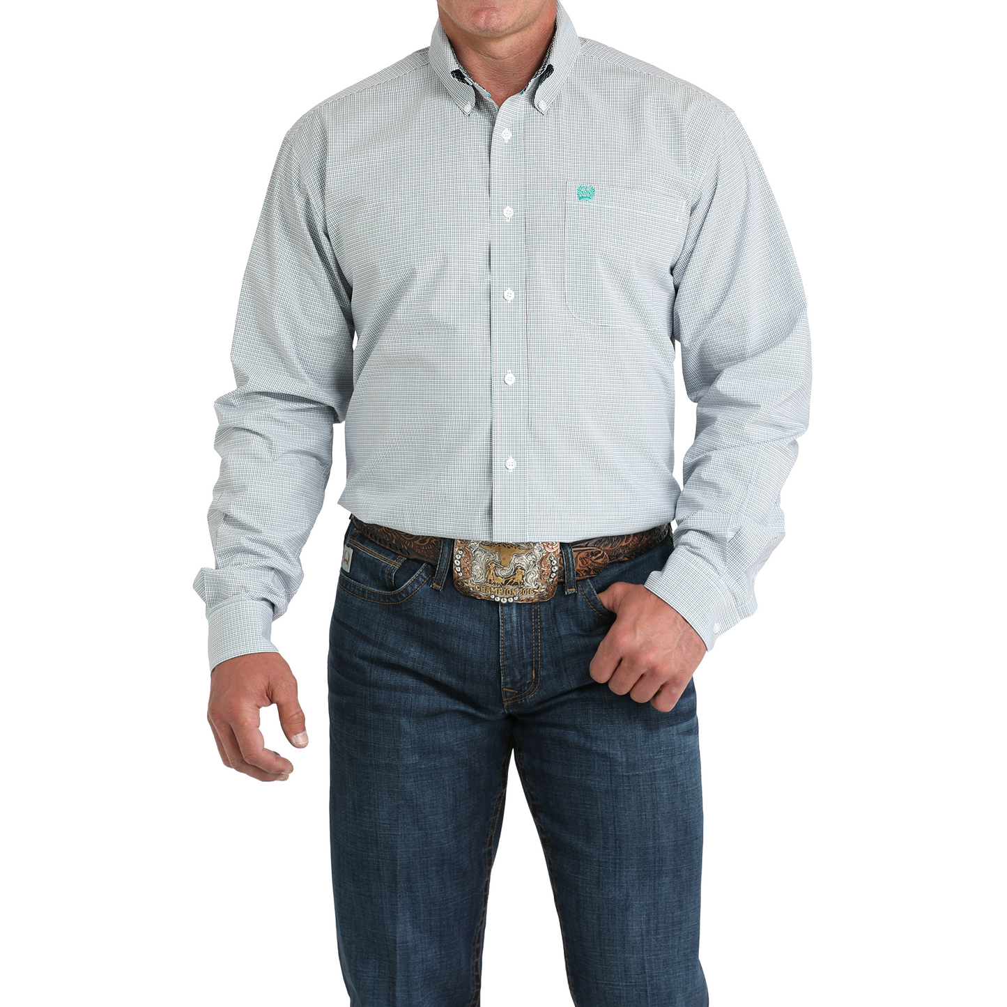 Cinch Men's Long Sleeve White Plaid Button Down Shirt MTW1105973