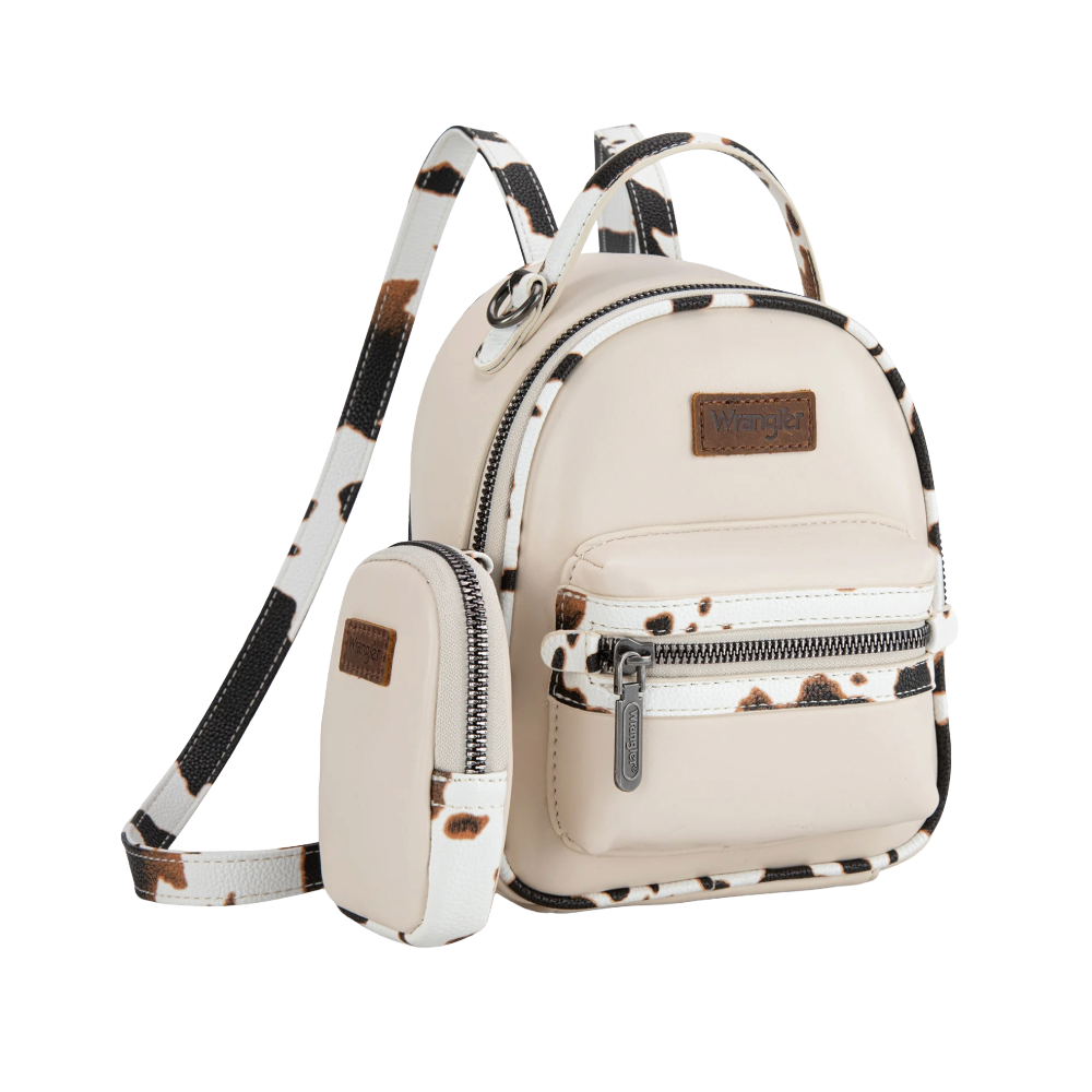 Wrangler Ladies Cow Print Tan Western Mini Backpack WG102-8600TN