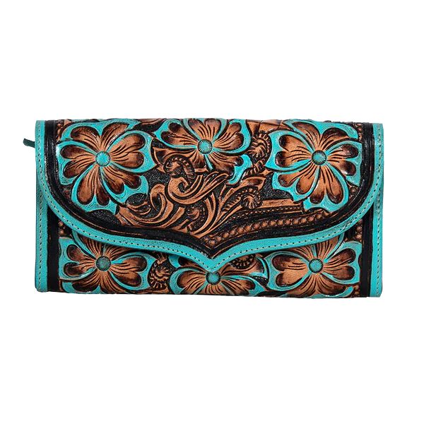 Myra Bag Flower Crest Ridge Turquoise Leather Wallet S-8699