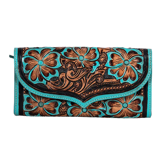 Myra Bag Flower Crest Ridge Turquoise Leather Wallet S-8699