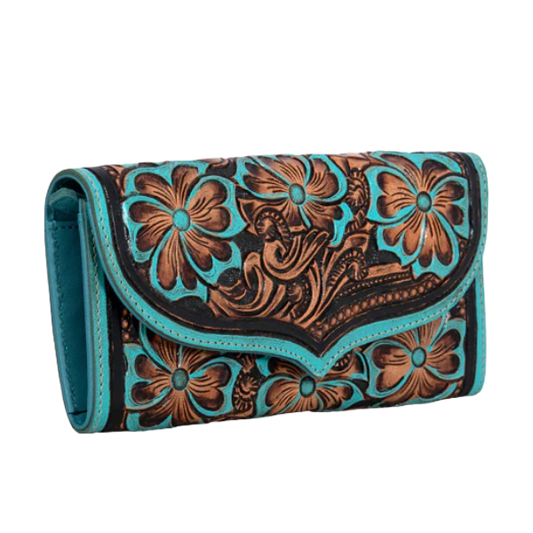 Myra Bag Flower Crest Ridge Turquoise Leather Wallet S-8699