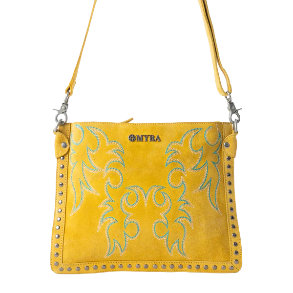Myra Bag Texas Rose Western Embroidered Yellow Leather Bag S-12879