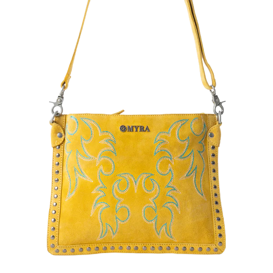 Myra Bag Texas Rose Western Embroidered Yellow Leather Bag S-12879