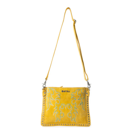 Myra Bag Texas Rose Western Embroidered Yellow Leather Bag S-12879