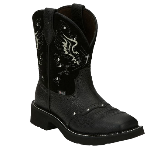 Justin Ladies Mandra Black Suede Wing & Cross Western Boot GY9977