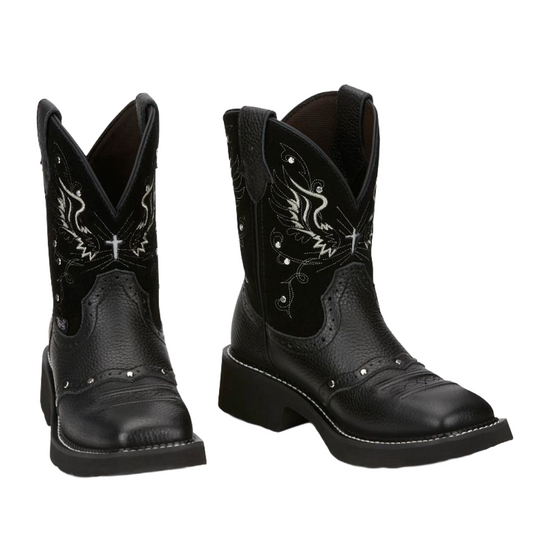 Justin Ladies Mandra Black Suede Wing & Cross Western Boot GY9977