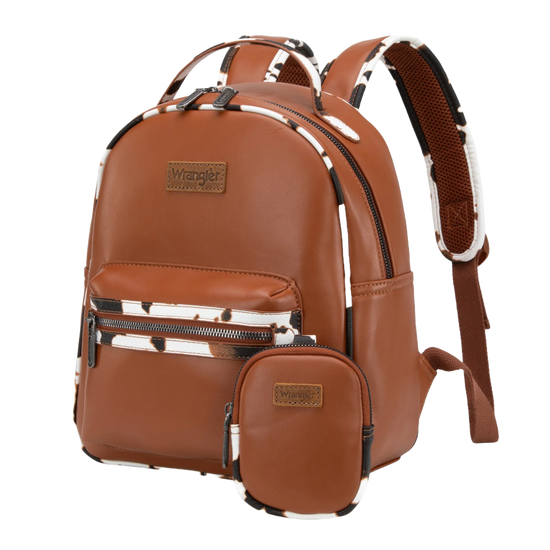 Wrangler Ladies Brown Cow Print Backpack With Coin Pouch WG102-8603BR