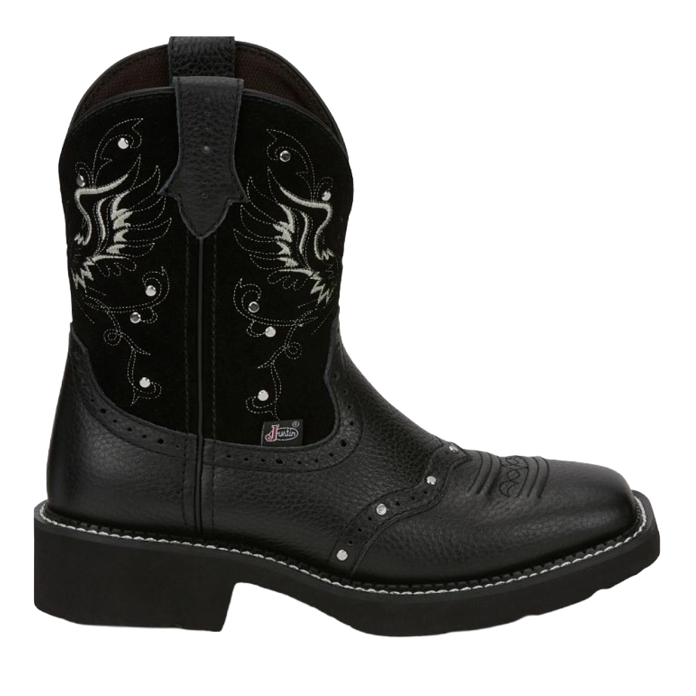 Justin Ladies Mandra Black Suede Wing & Cross Western Boot GY9977
