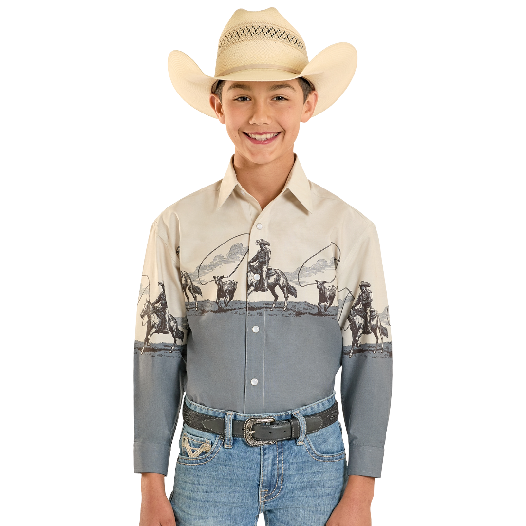 Rock & Roll Youth Boy's Tan Borders Snap Shirt SBN2S08293
