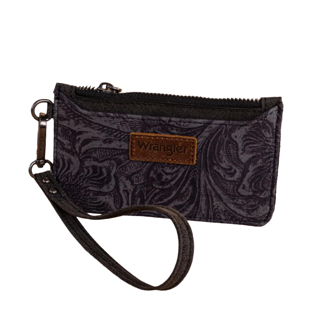Wrangler Ladies Vintage Floral Velvet Black Printed Mini Zip Card Case Wristlet WG227-W075BK