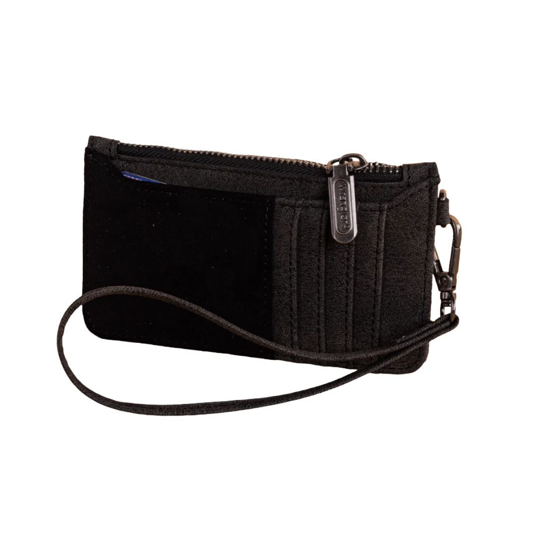 Wrangler Ladies Vintage Floral Velvet Black Printed Mini Zip Card Case Wristlet WG227-W075BK