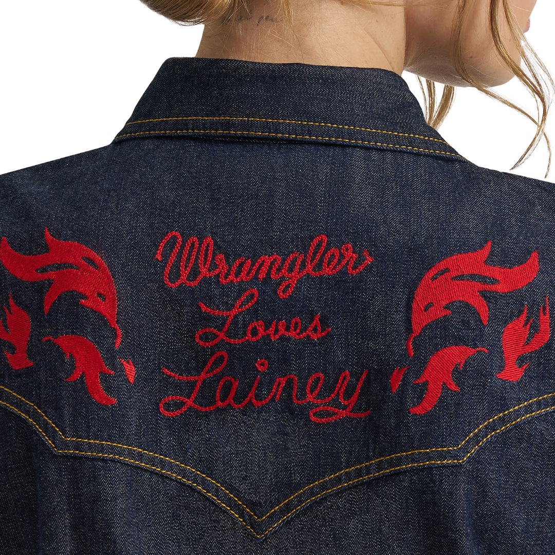 Wrangler X Lainey Wilson Ladies Embroidered Dark Denim Western Shirt 112380468