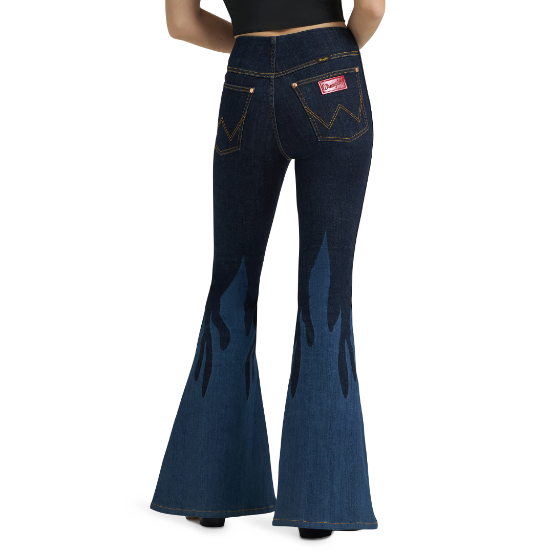 Wrangler X Lainey Wilson Ladies Bell Bottom Flame Dark Denim Jeans 112380486