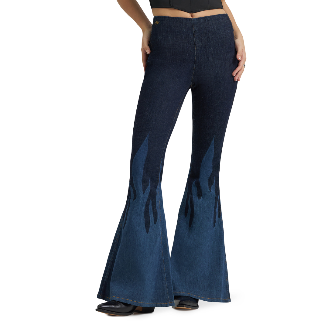 Wrangler X Lainey Wilson Ladies Bell Bottom Flame Dark Denim Jeans 112380486