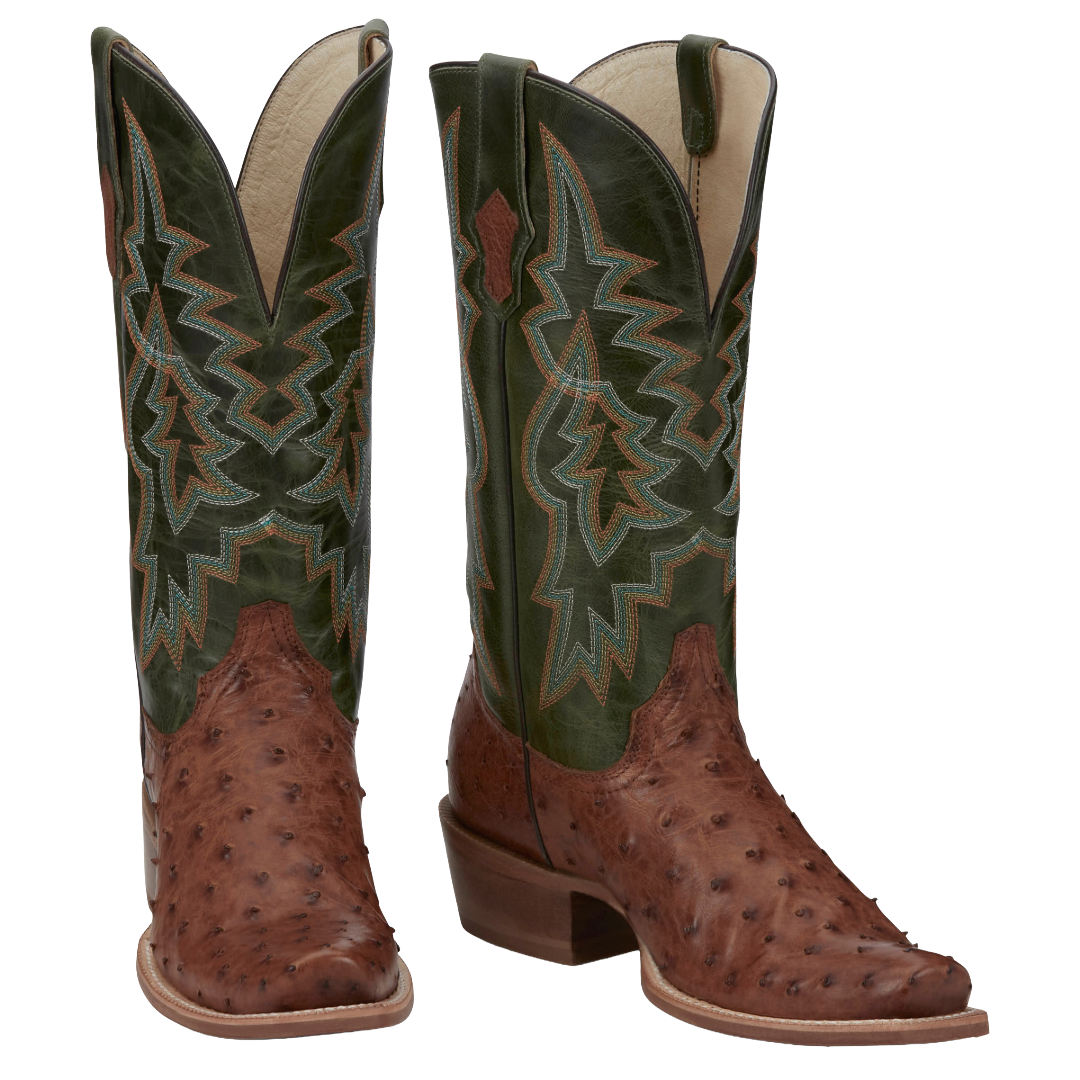 Tony Lama Men's Rylen Brandy Full Quill Ostrich Green Western Boots SA8268