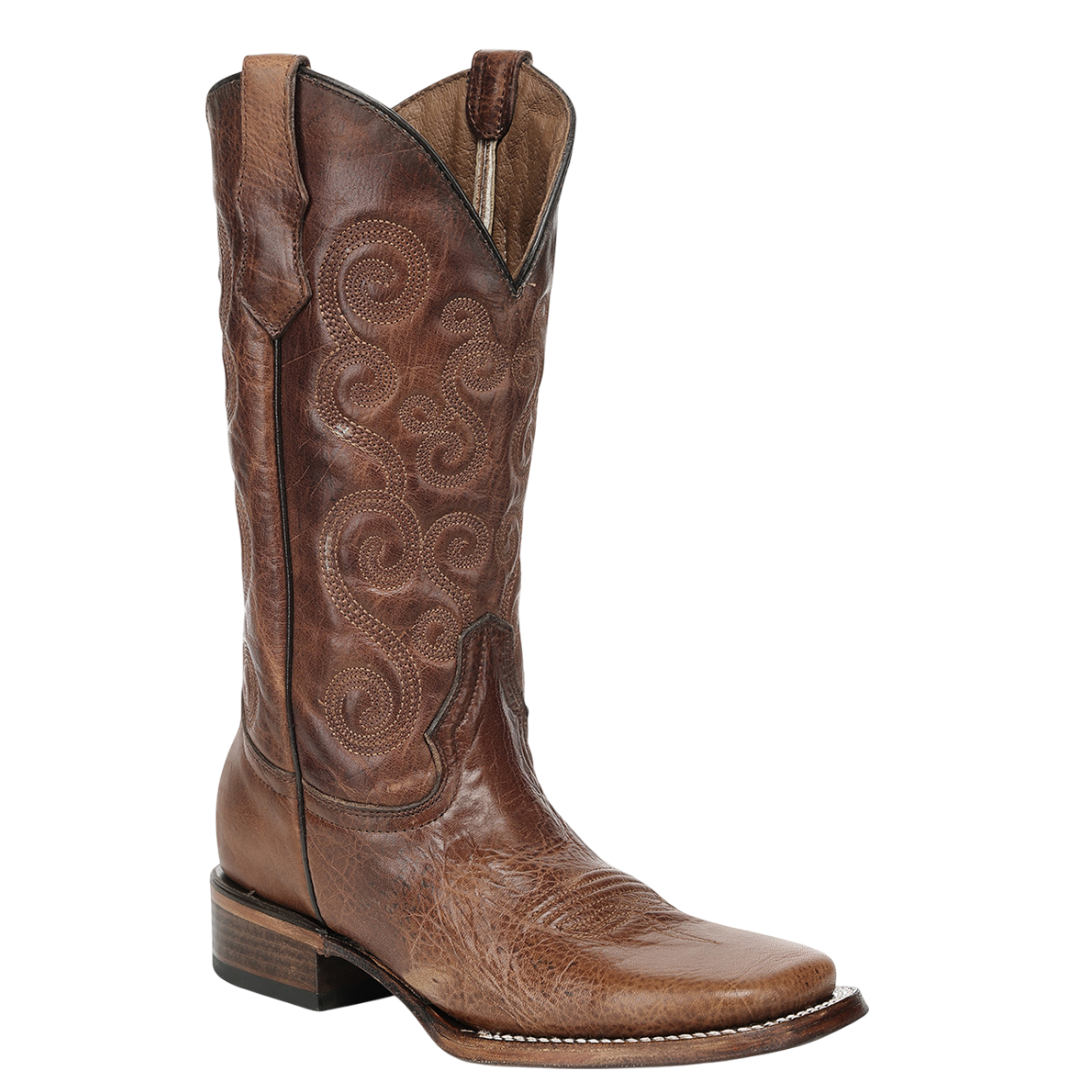 Circle G by Corral Ladies Ocher Spiral Embroidery Square Toe Western Boot L8087