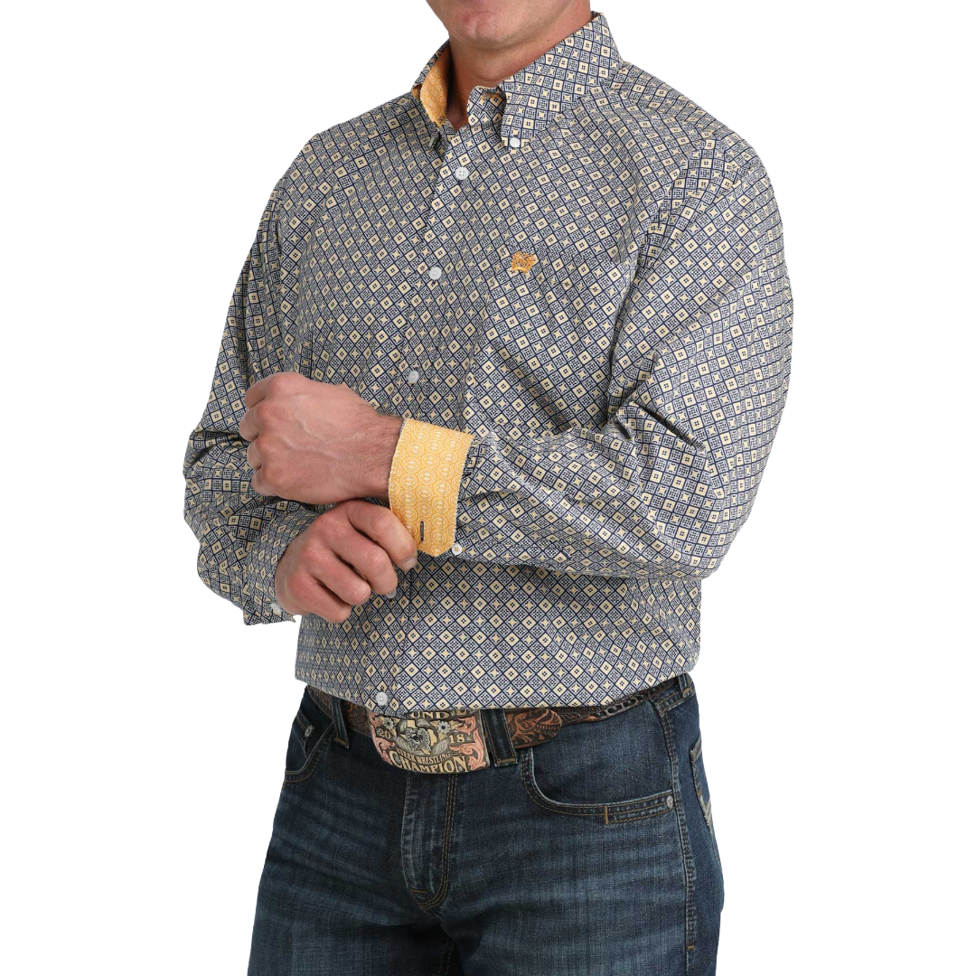 Cinch Men's Royal Blue Geometric Print Button Down Shirt MTW1106073