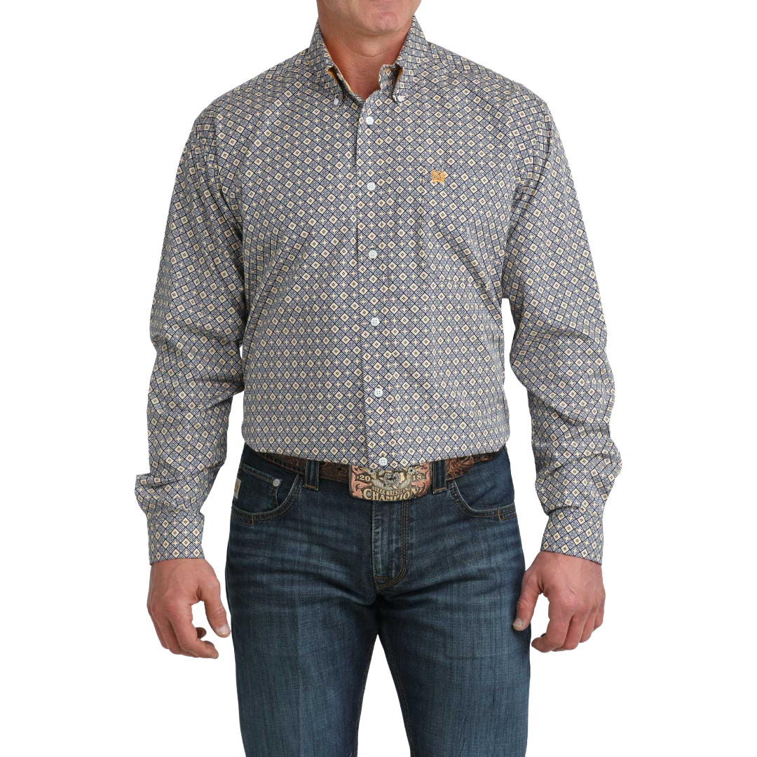 Cinch Men's Royal Blue Geometric Print Button Down Shirt MTW1106073