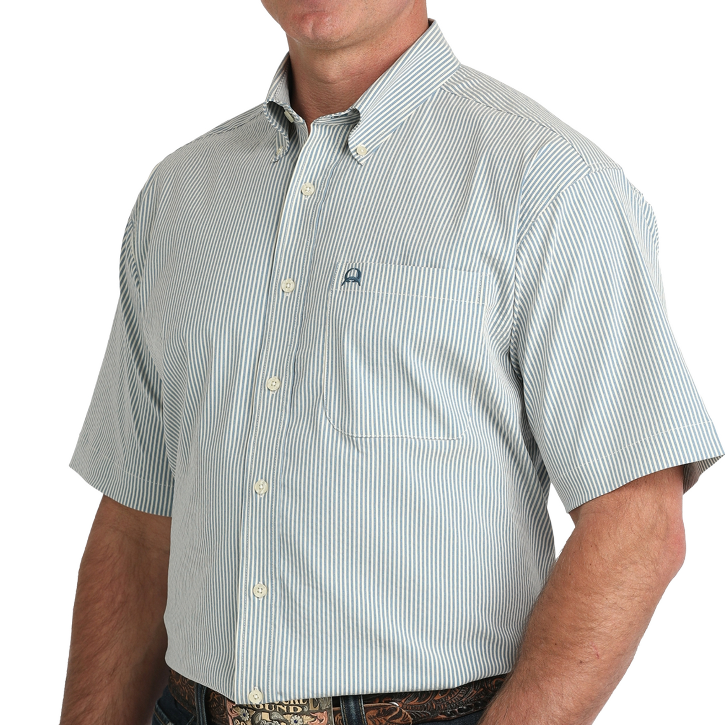 Cinch Men's Blue Striped Print Button Down Shirt MTW1704166