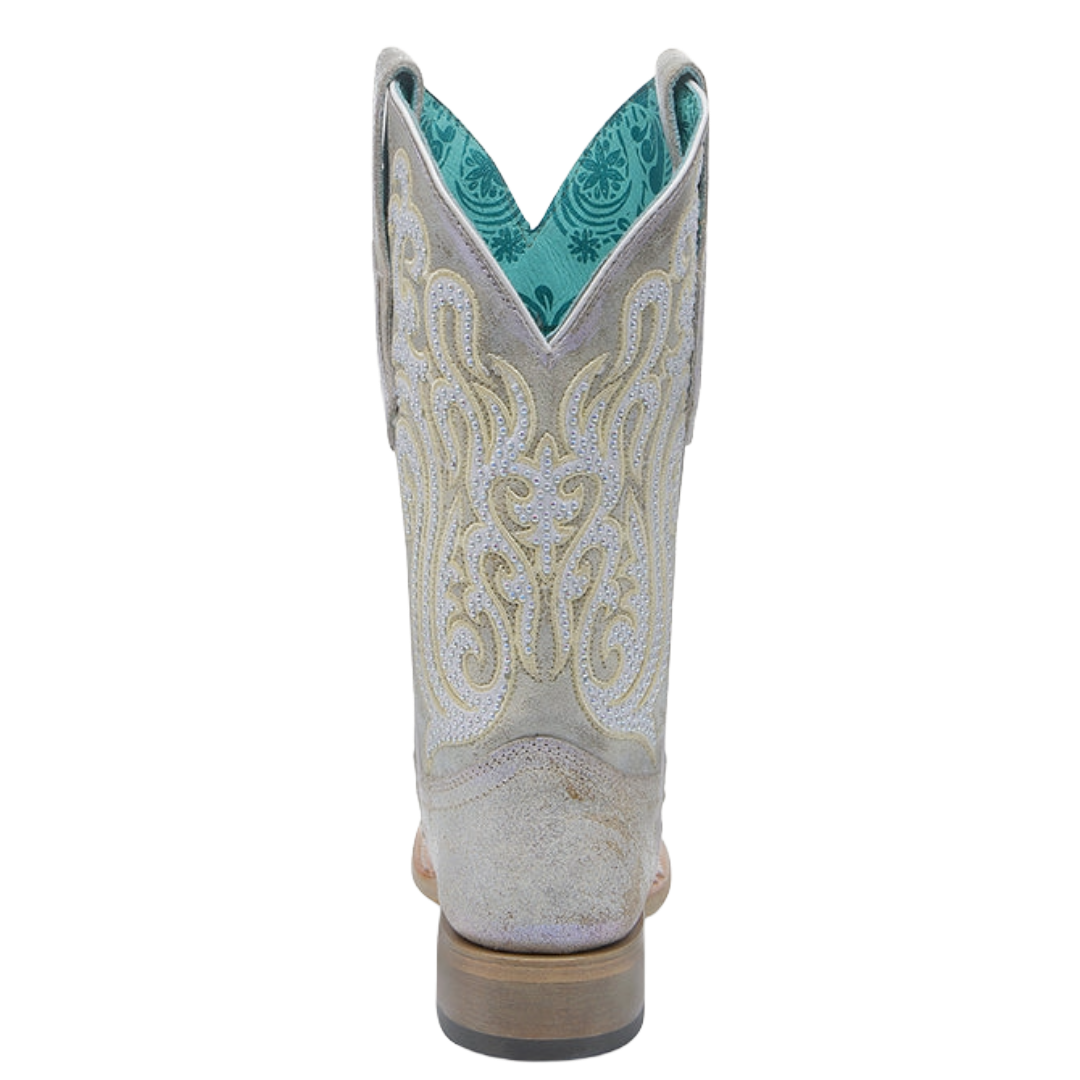 Corral Ladies White Embroidery & Crystals Square Toe Western Boot A4705