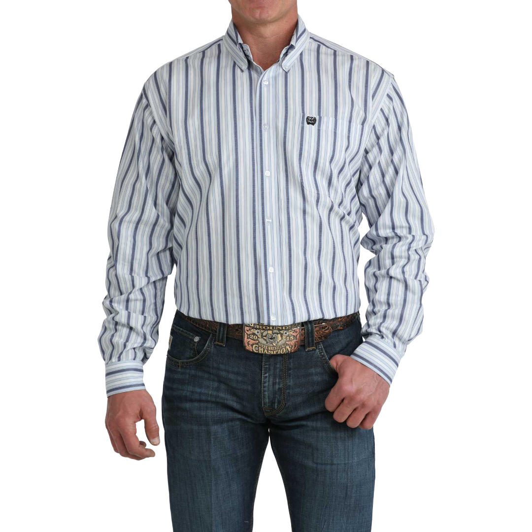 Cinch Men's Light Blue Striped Button Down Shirt MTW1106077