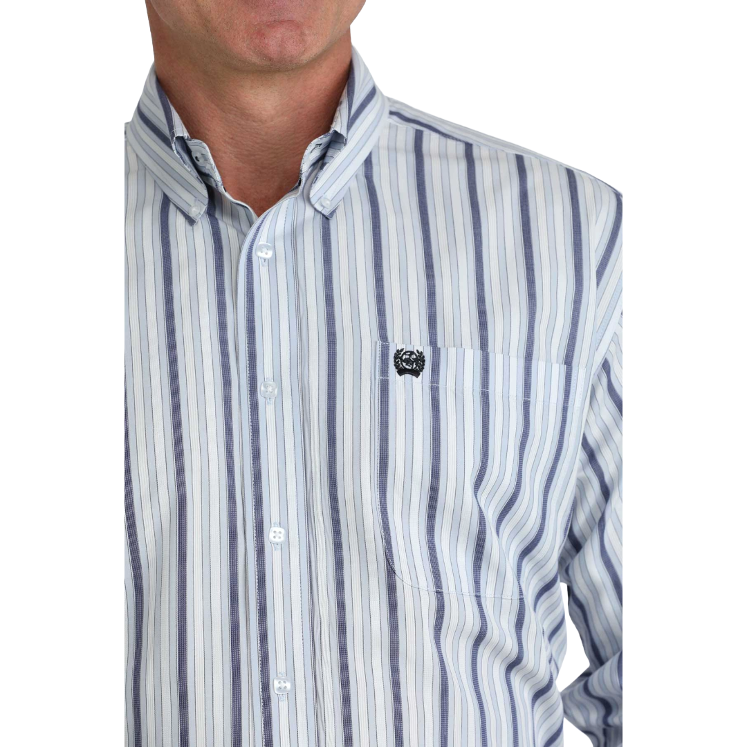 Cinch Men's Light Blue Striped Button Down Shirt MTW1106077