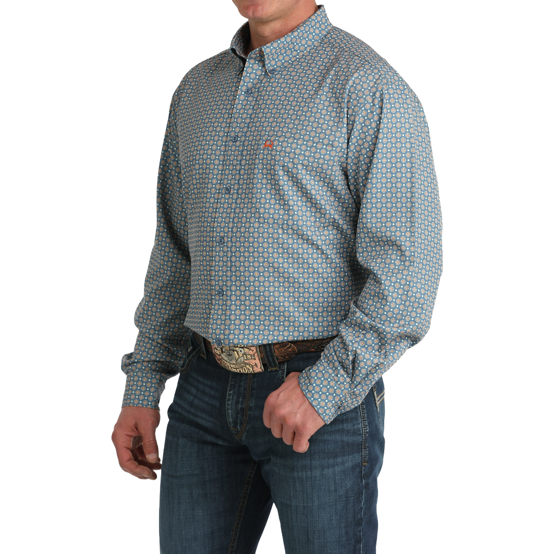 Cinch Men's Arenaflex Blue Geometric Print Button Down Shirt MTW1862042