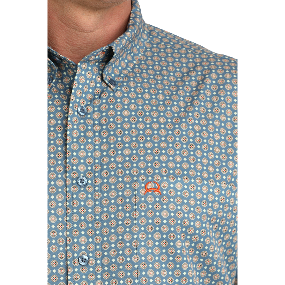 Cinch Men's Arenaflex Blue Geometric Print Button Down Shirt MTW1862042