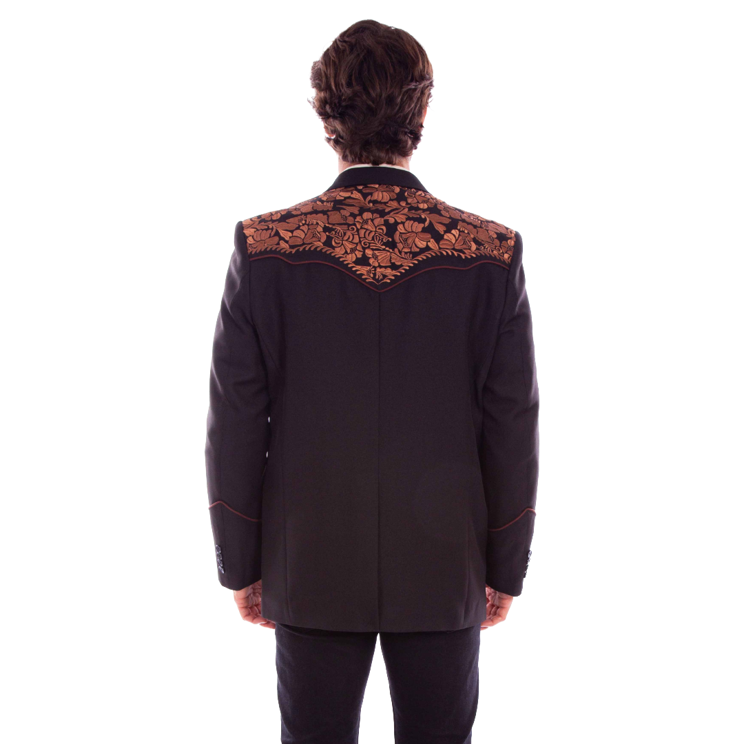Scully Men's Floral Embossed Black & Brown Button Down Blazer P-916-BBR - Wild West Boot Store