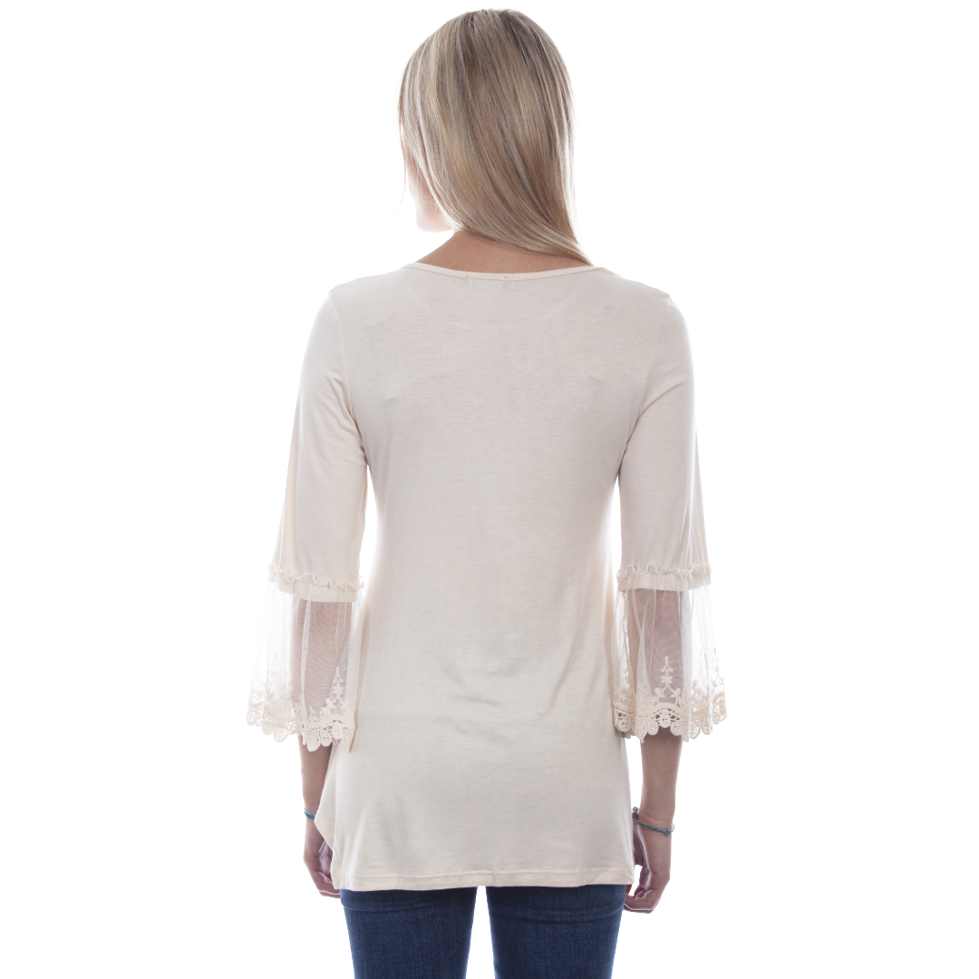 Scully Ladies Western Crochet Flowy Beige Shirt HC757-BEI - Wild West Boot Store