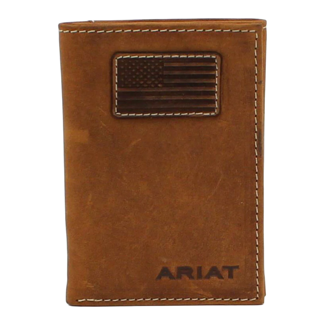 Ariat® Men's Flag Patch Tan Trifold Wallet A3548444