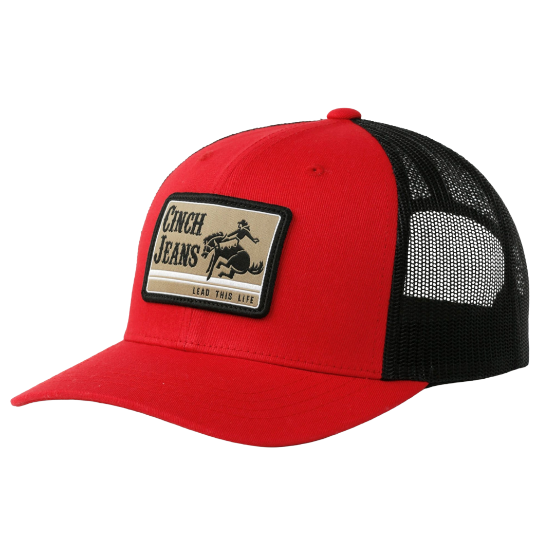 Cinch Men's Red & Black Logo Patch Trucker Hat MCC0110011
