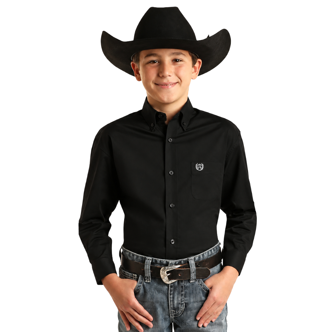Panhandle Youth Boy's Solid Black Button Down Shirt PBB2S01876-01