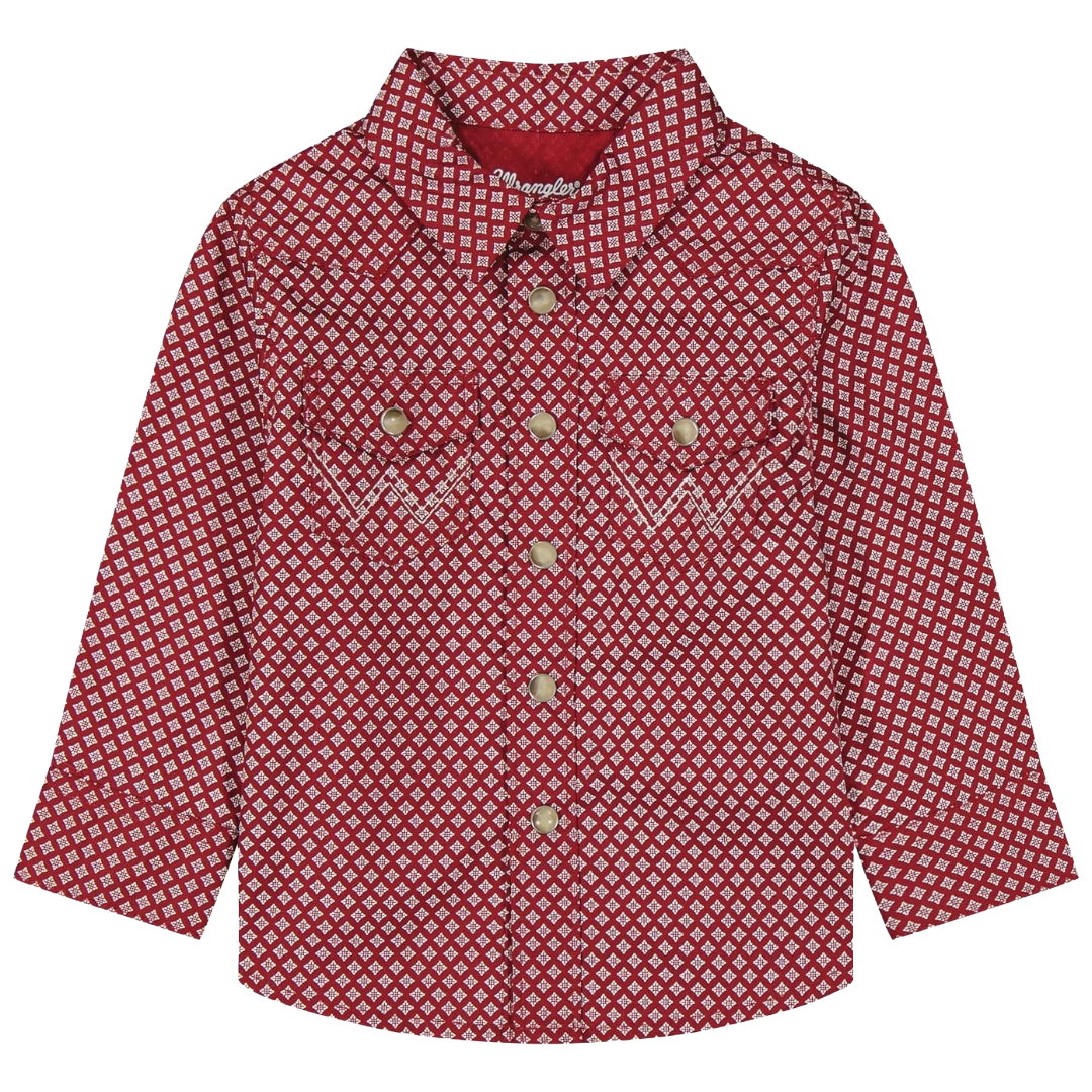 Wrangler Little Boy's Western Red Diamond Print Snap Shirt 112384733