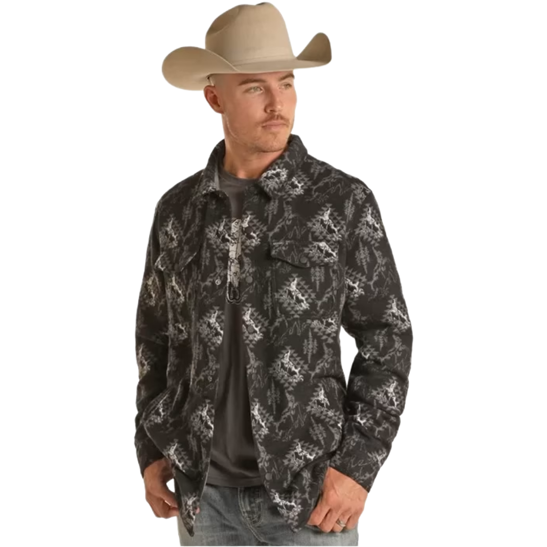 Rock & Roll Denim Men's Conversational Black Shirt Jacket BM92C01933
